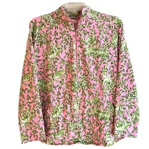Lilly Pulitzer Pink and Green Leaf Zip Pullover